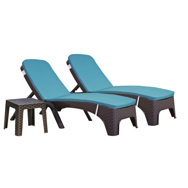 Rainbow Outdoor Roma 3-Piece Chaise Lounger Set w/cushion-Brown RBO-ROMA-BRW-3CL-CUSH-TEA - main